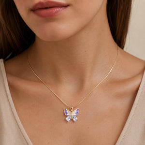 Alternate product view of the gold lavender butterfly necklace