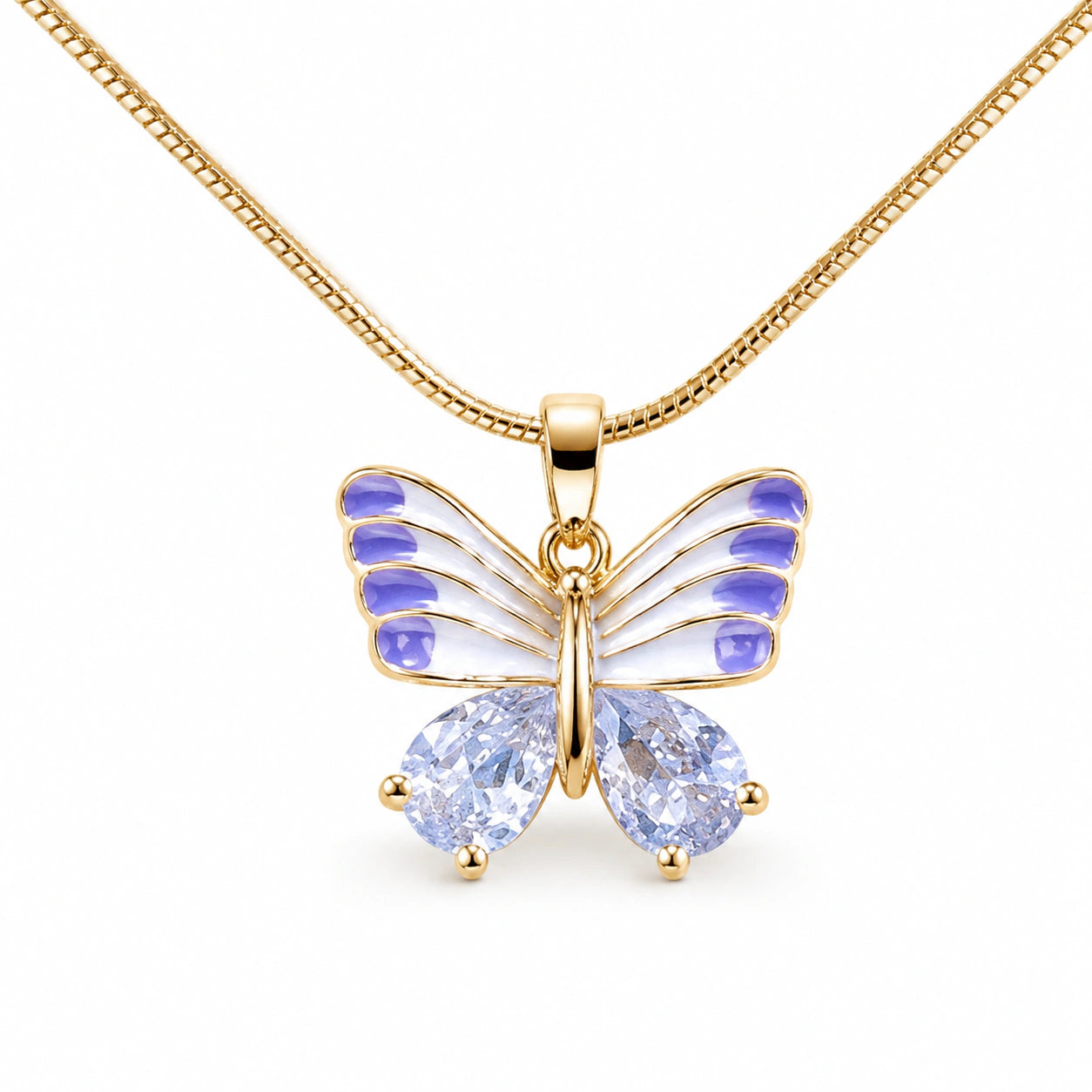 Gold-tone lavender butterfly crystal-style pendant necklace
