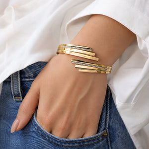 Alternate product view of the gold stepped-bar crystal cuff