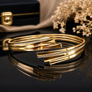 Close-up of layered stepped bars and crystal detailing