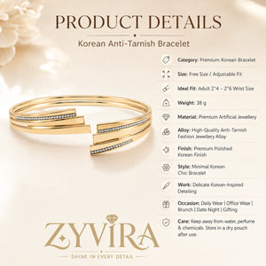 Open structure view of the gold stepped-bar crystal cuff