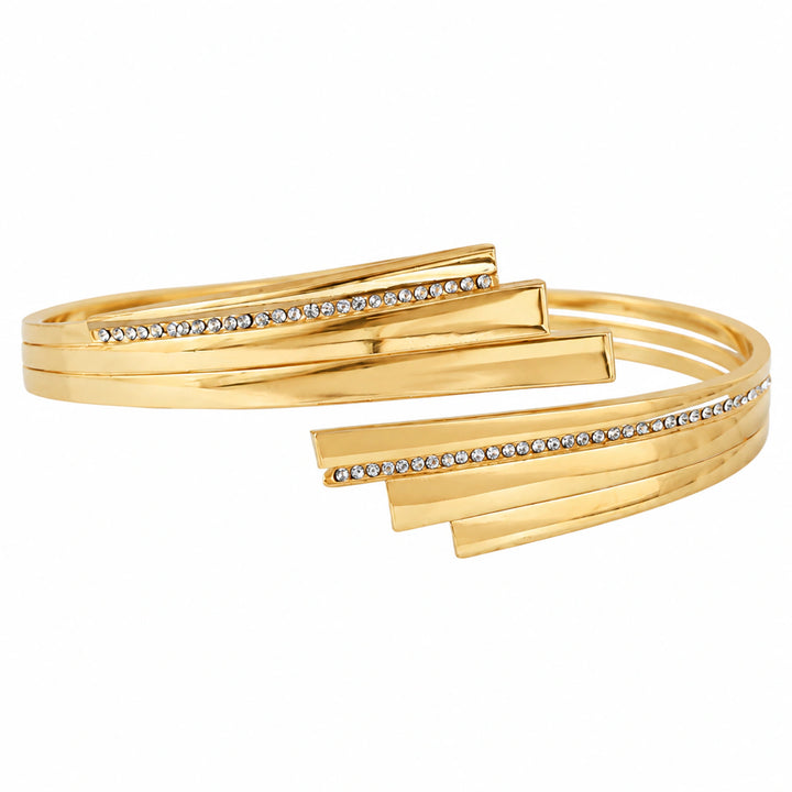 Gold-tone layered stepped-bar crystal cuff bracelet