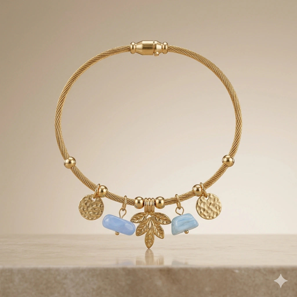 Alternate product view of the gold leaf pastel charm bracelet