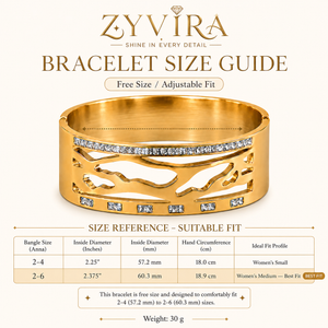 Size guide showing the proportions of the gold marquise crystal kada