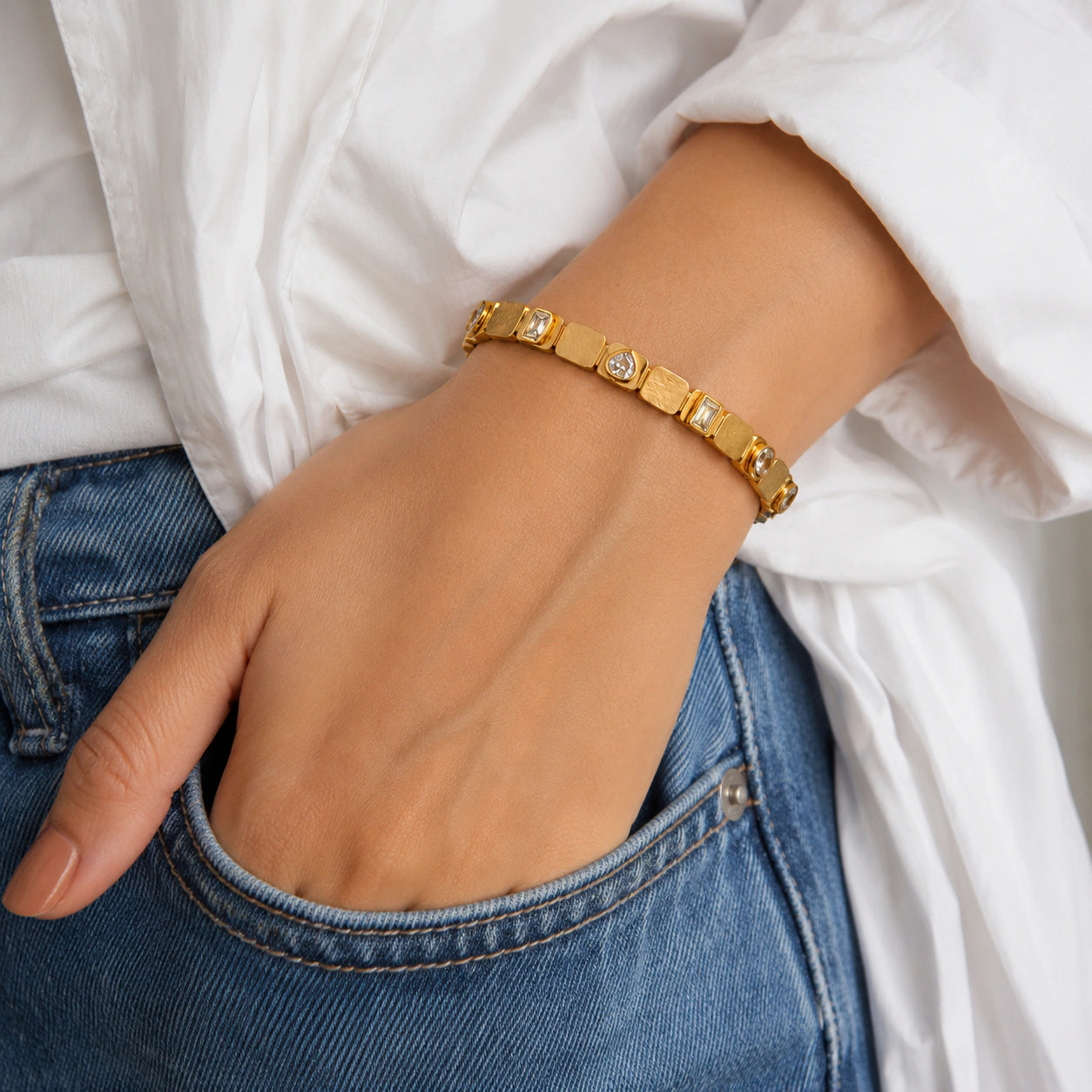 Alternate detail view of the mixed-cut crystal link bracelet