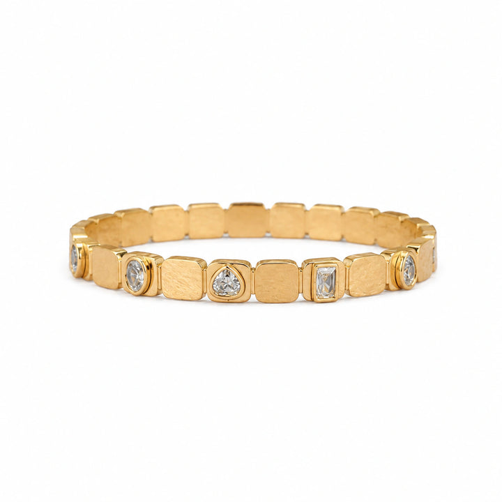 Gold-tone mixed-cut crystal-style rigid link bracelet