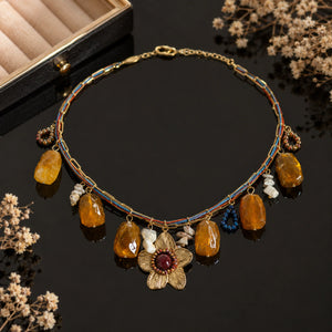 Alternate product view of the gold multicolour flower charm necklace