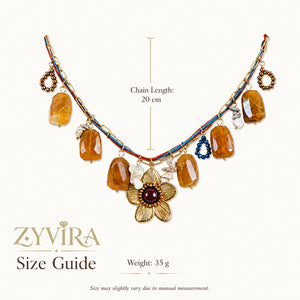 Size guide showing the proportions of the flower charm necklace