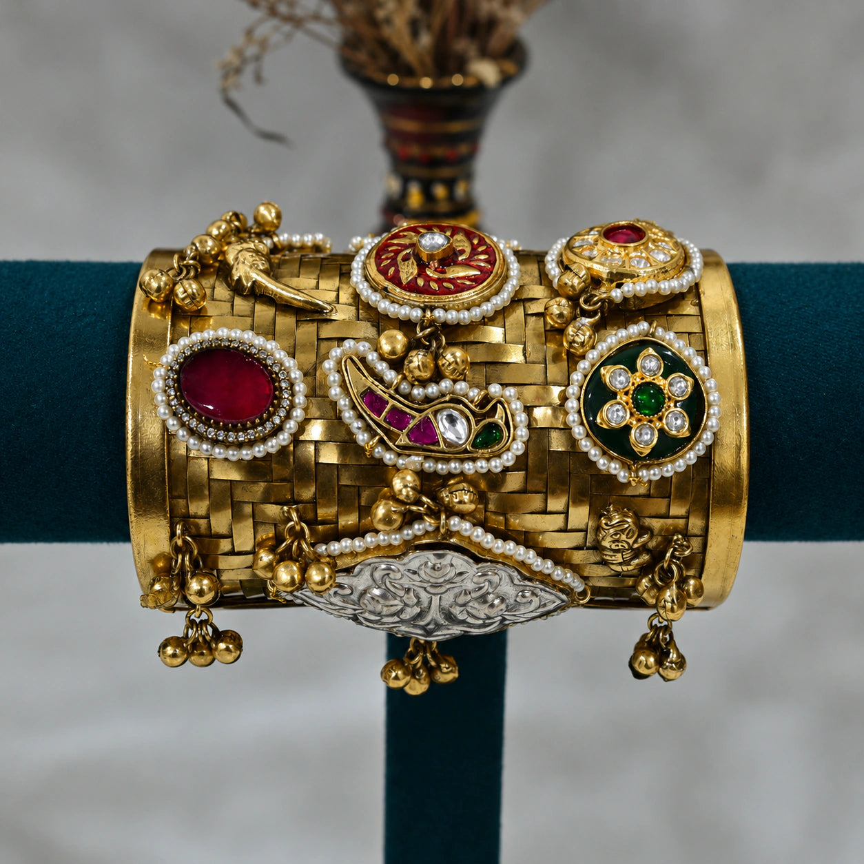 Alternate detail view of the multicolor Kundan handwork kada