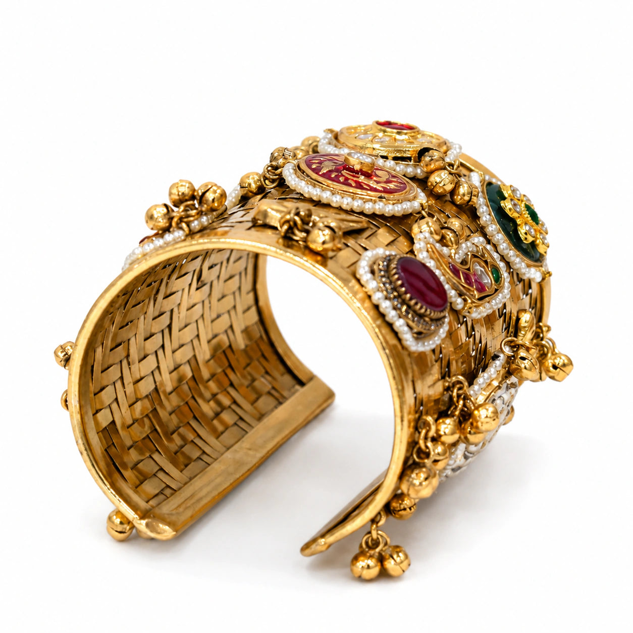 Detailed view of the multicolor Kundan stone setting