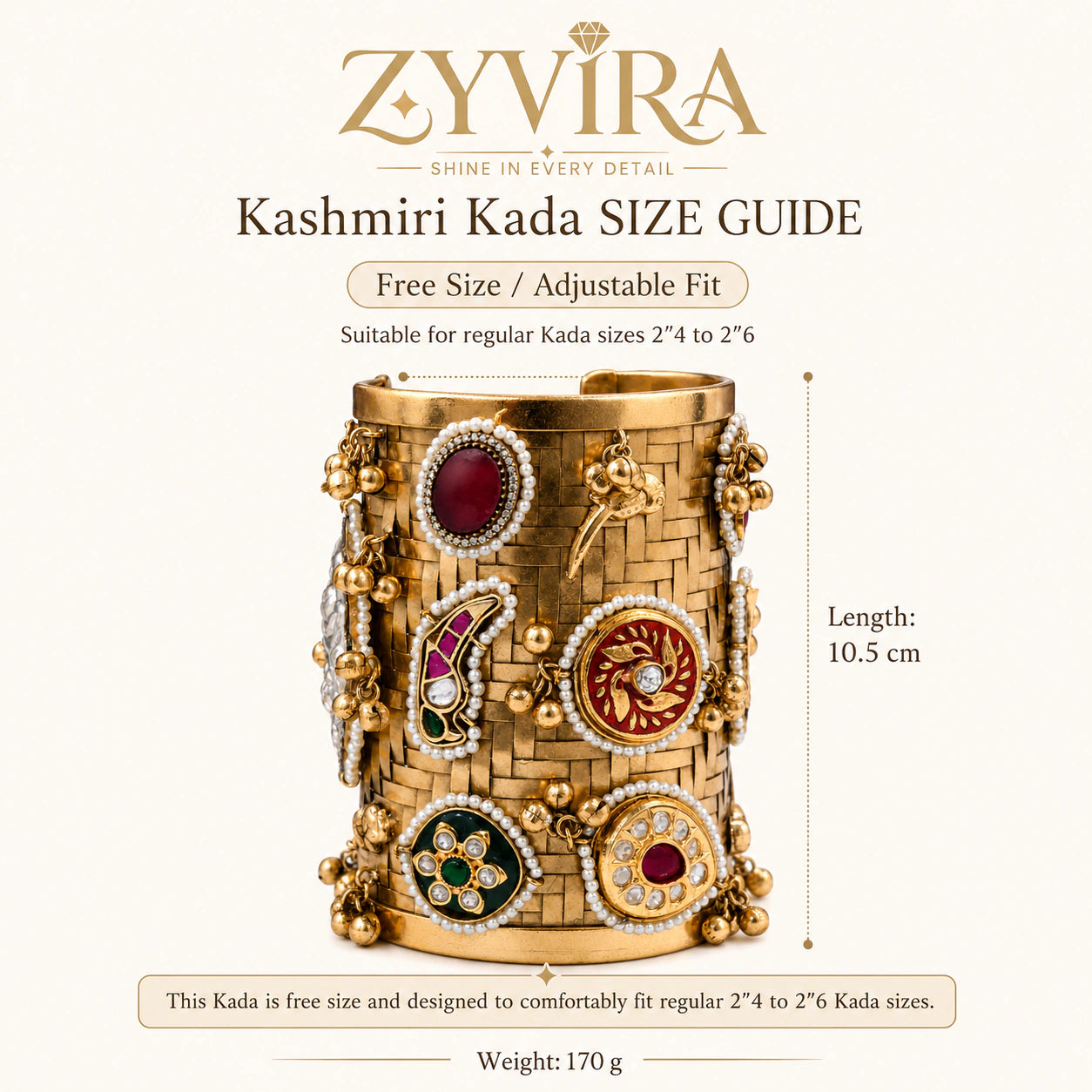 Gold multicolor Kundan kada styled in an elegant jewellery flat lay