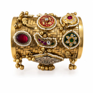 Close-up of multicolor Kundan stones and handcrafted detailing