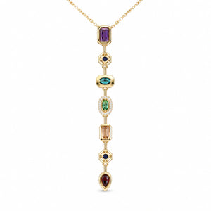 Gold-tone multicolor stone drop Y necklace