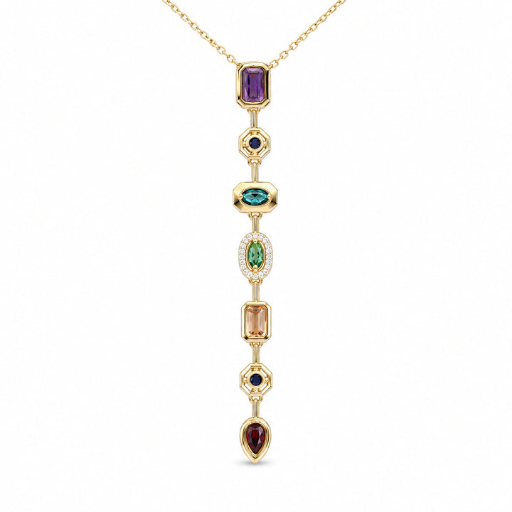 Gold-tone multicolor stone drop Y necklace