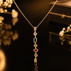 Alternate product view of the gold multigem geometric Y necklace