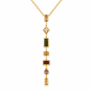 Gold-tone multigem geometric drop Y necklace