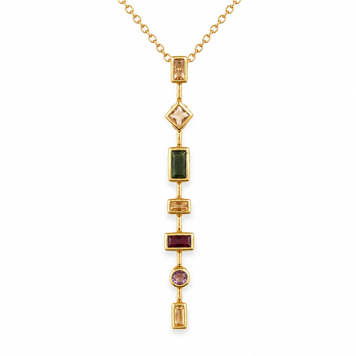 Gold-tone multigem geometric drop Y necklace