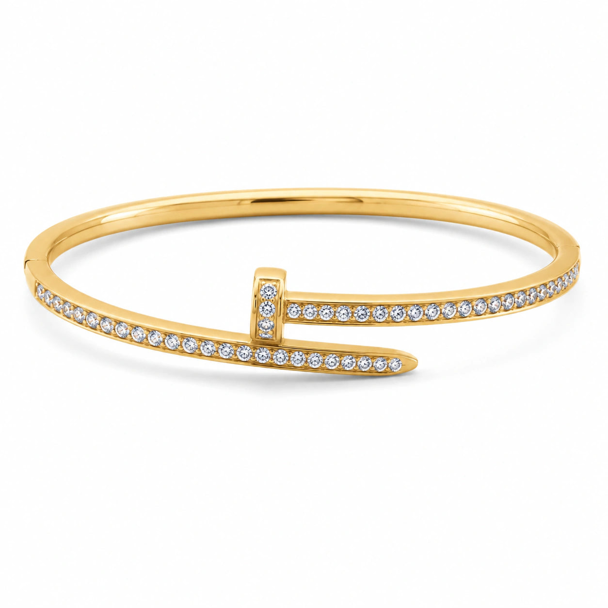 Gold-tone nail-wrap crystal rigid kada bracelet