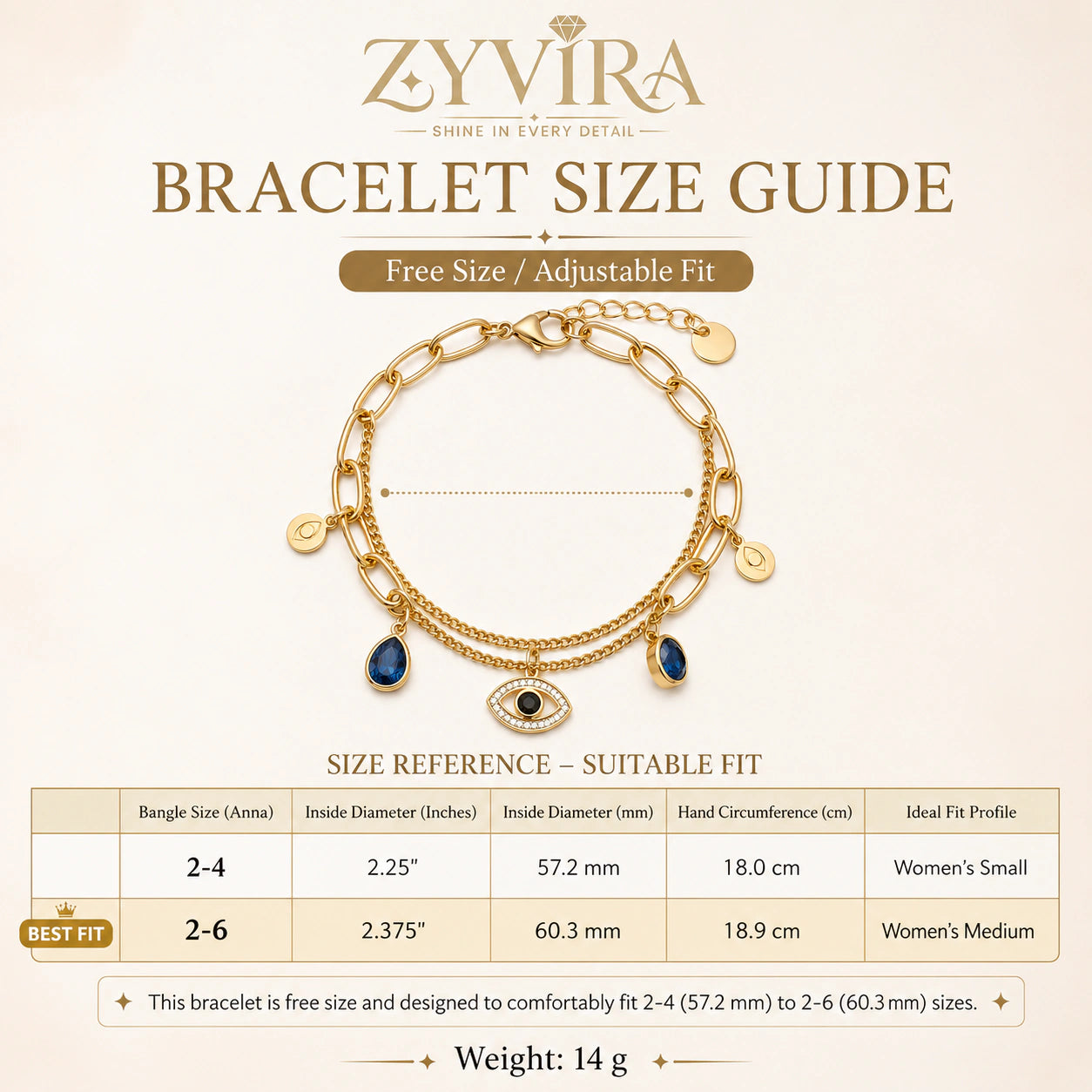 Open link view of the gold evil-eye charm bracelet
