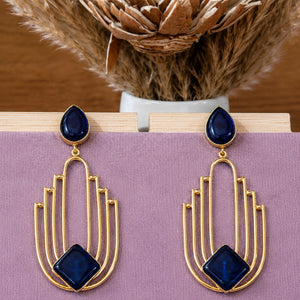 Alternate detail view of navy geometric chandelier earrings