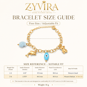 Product details card for the gold ocean charm blue bracelet