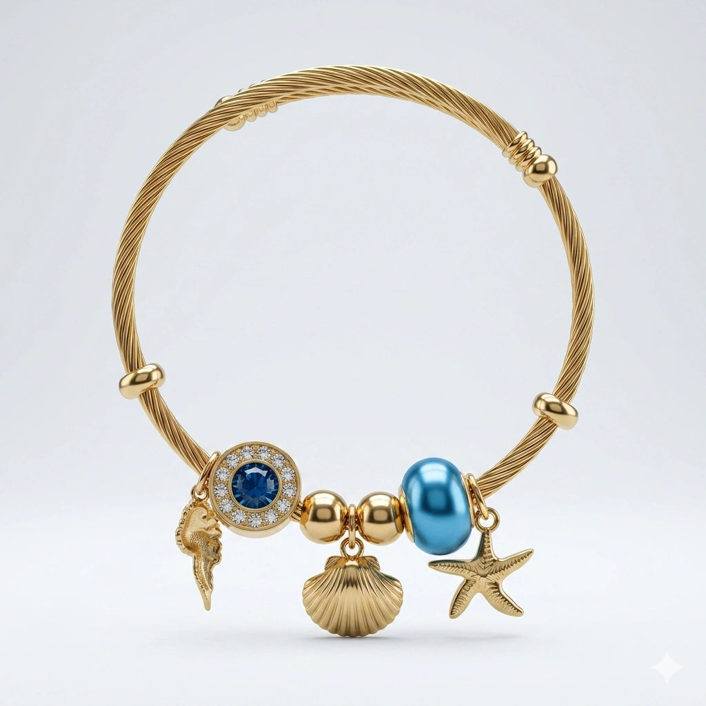 Alternate detail view of the gold ocean charm kada
