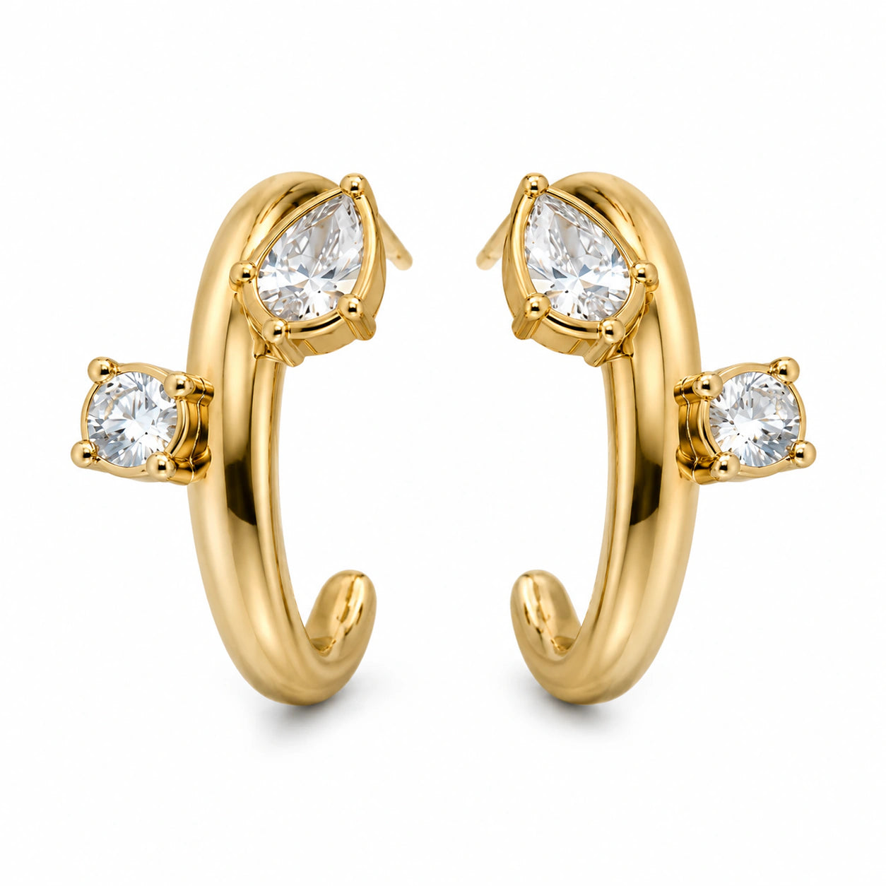 Close-up of crystal-style accents and open cuff hoop detailing