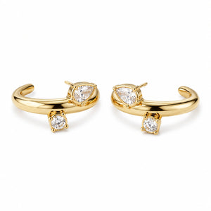 Gold crystal-style open cuff hoop earrings
