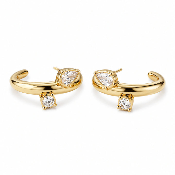Gold crystal-style open cuff hoop earrings