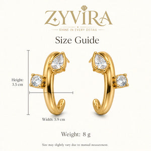 Size guide showing the proportions of open cuff hoop earrings