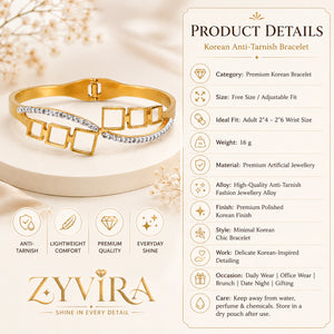 Gold open-square crystal kada styled in an elegant jewellery flat lay