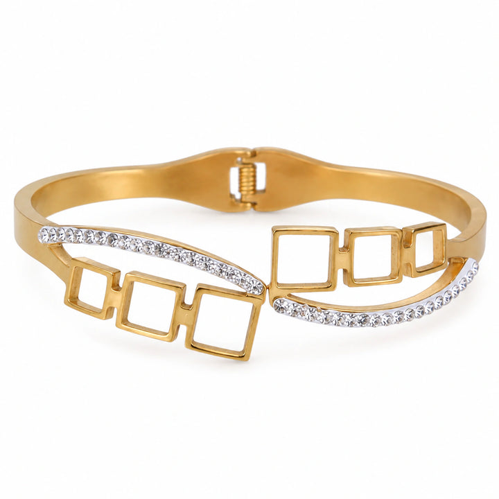 Gold-tone open-square crystal hinged kada bracelet