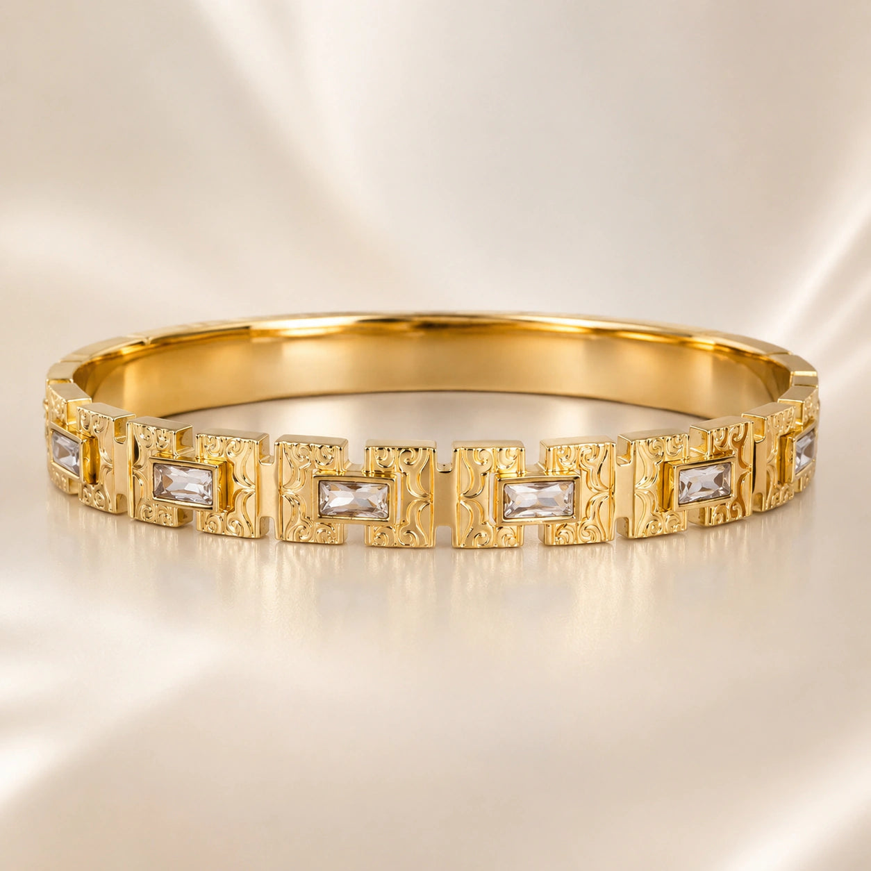 Alternate product view of the gold openwork crystal kada
