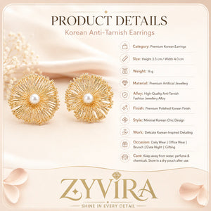 Size guide showing the proportions of sunburst pearl statement studs