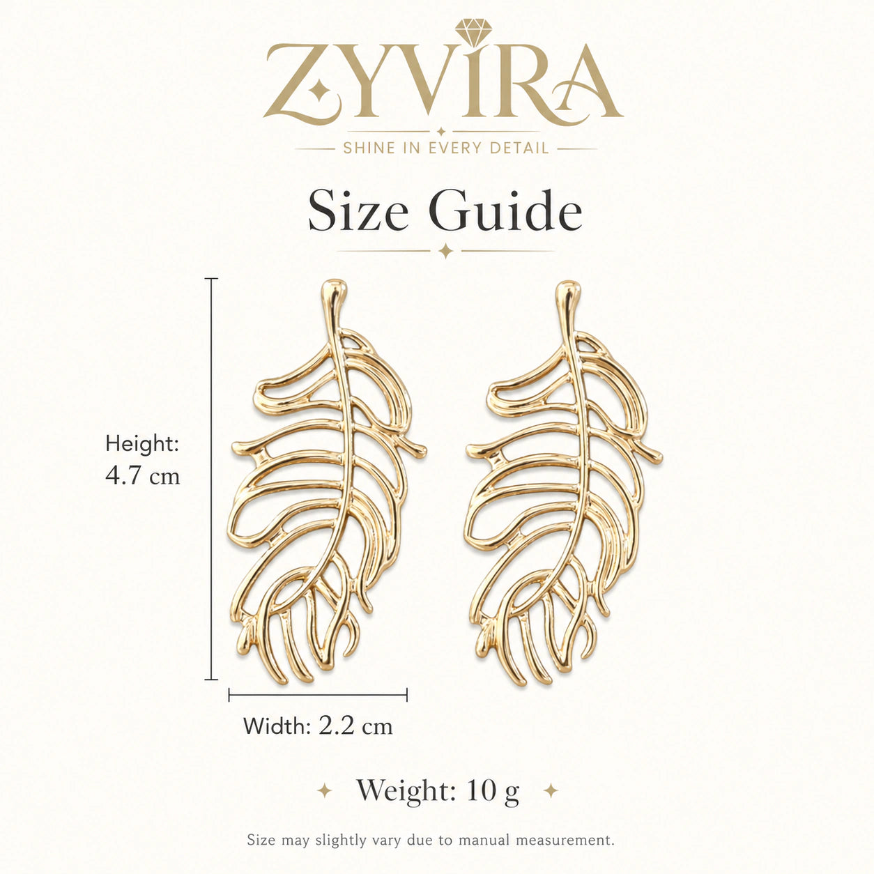 Angled view of gold openwork tropical leaf statement earrings