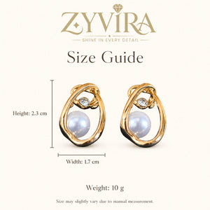 Angled view of gold organic teardrop pearl crystal studs