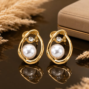 Gold-tone organic teardrop pearl-style crystal stud earrings