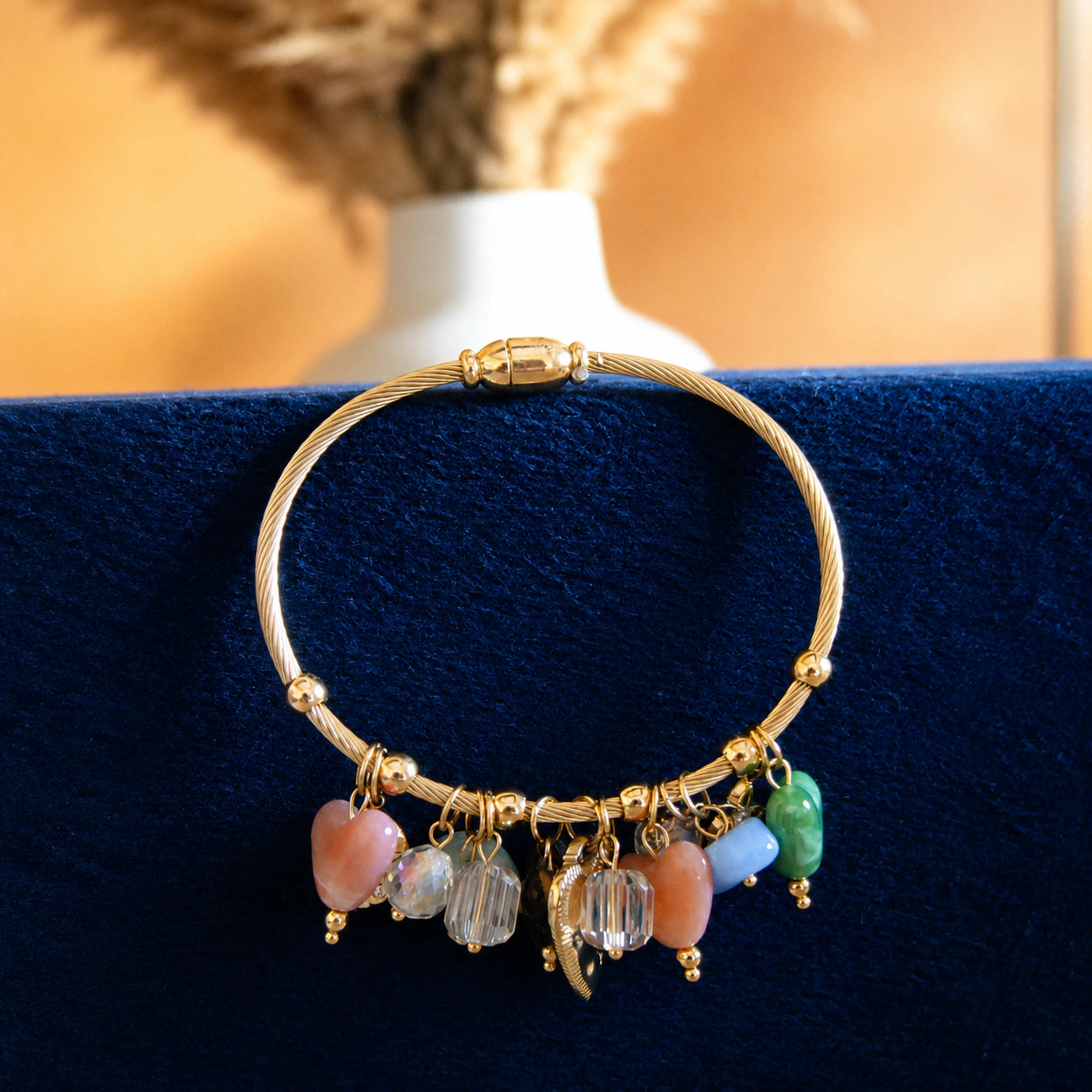 Alternate detail view of the pastel bead leaf charm bracelet