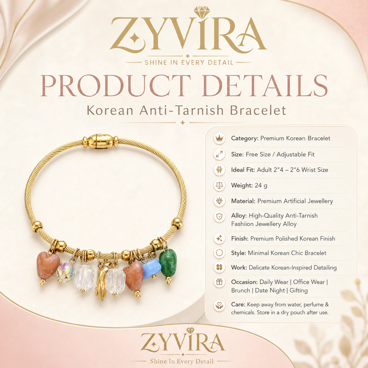 Alternate product view of the gold pastel bead leaf bracelet