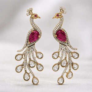 Close-up of rani pink crystal-style accents and peacock chandelier detailing