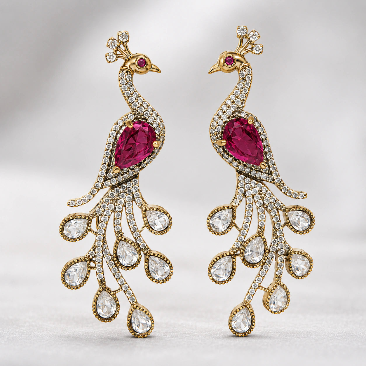 Close-up of rani pink crystal-style accents and peacock chandelier detailing