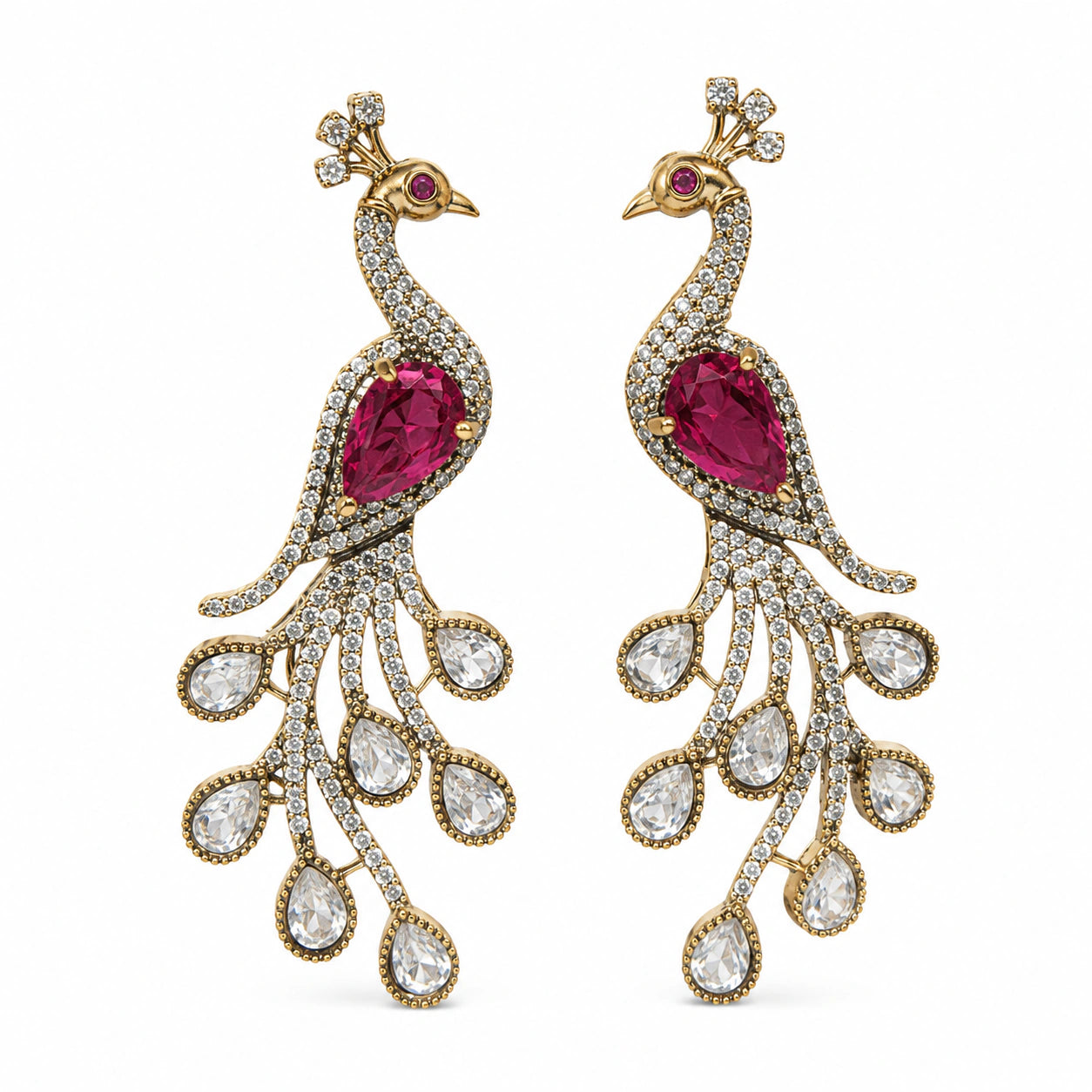 Size guide showing the proportions of rani pink peacock chandelier earrings