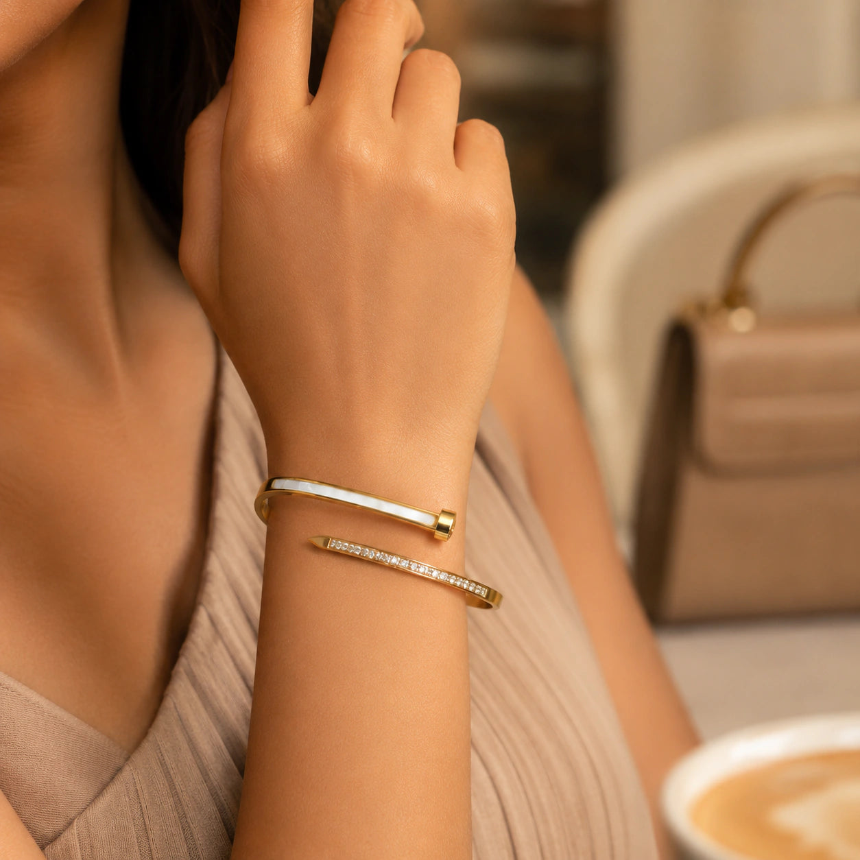 Alternate detail view of the pearl bar crystal bypass kada