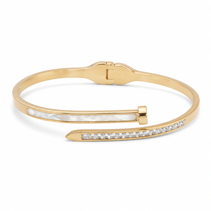 Gold-tone pearl-style bar crystal bypass kada bracelet