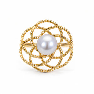 Alternate product view of the gold pearl beaded loop ring