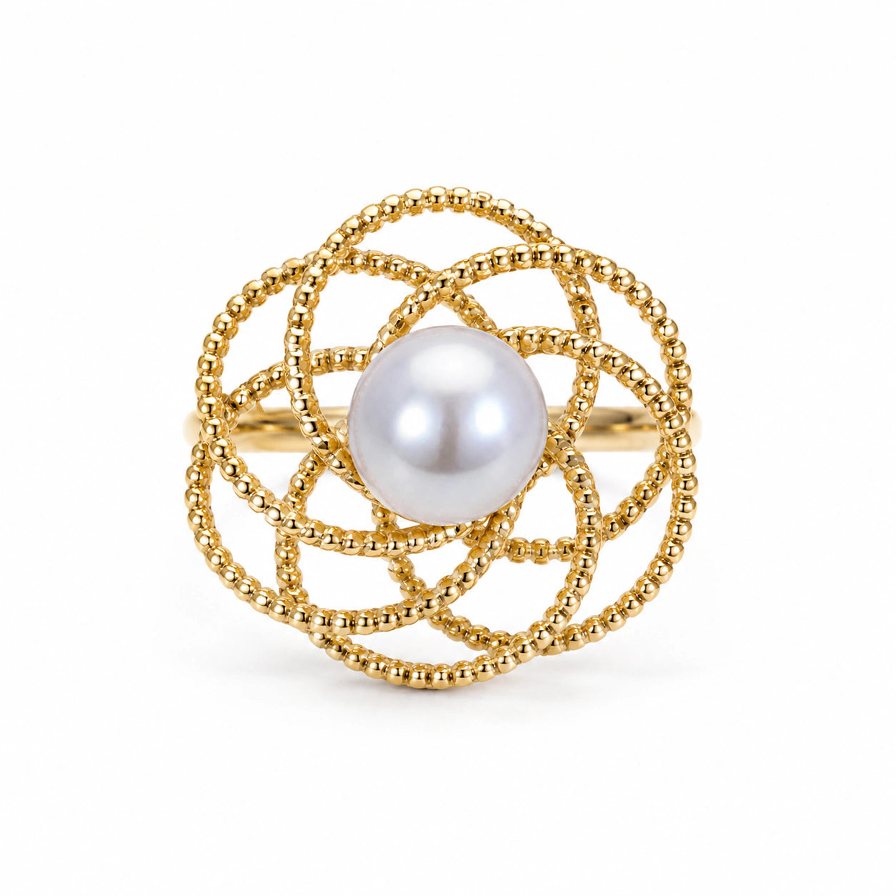 Alternate product view of the gold pearl beaded loop ring