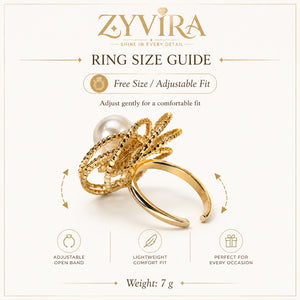 Open adjustable view of the gold pearl loop ring