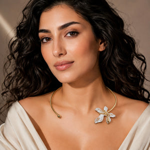Gold-tone pearl-style floral collar Turkish Hasali
