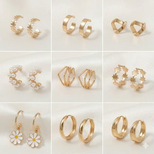 Complete components view of the gold pearl floral earring combo