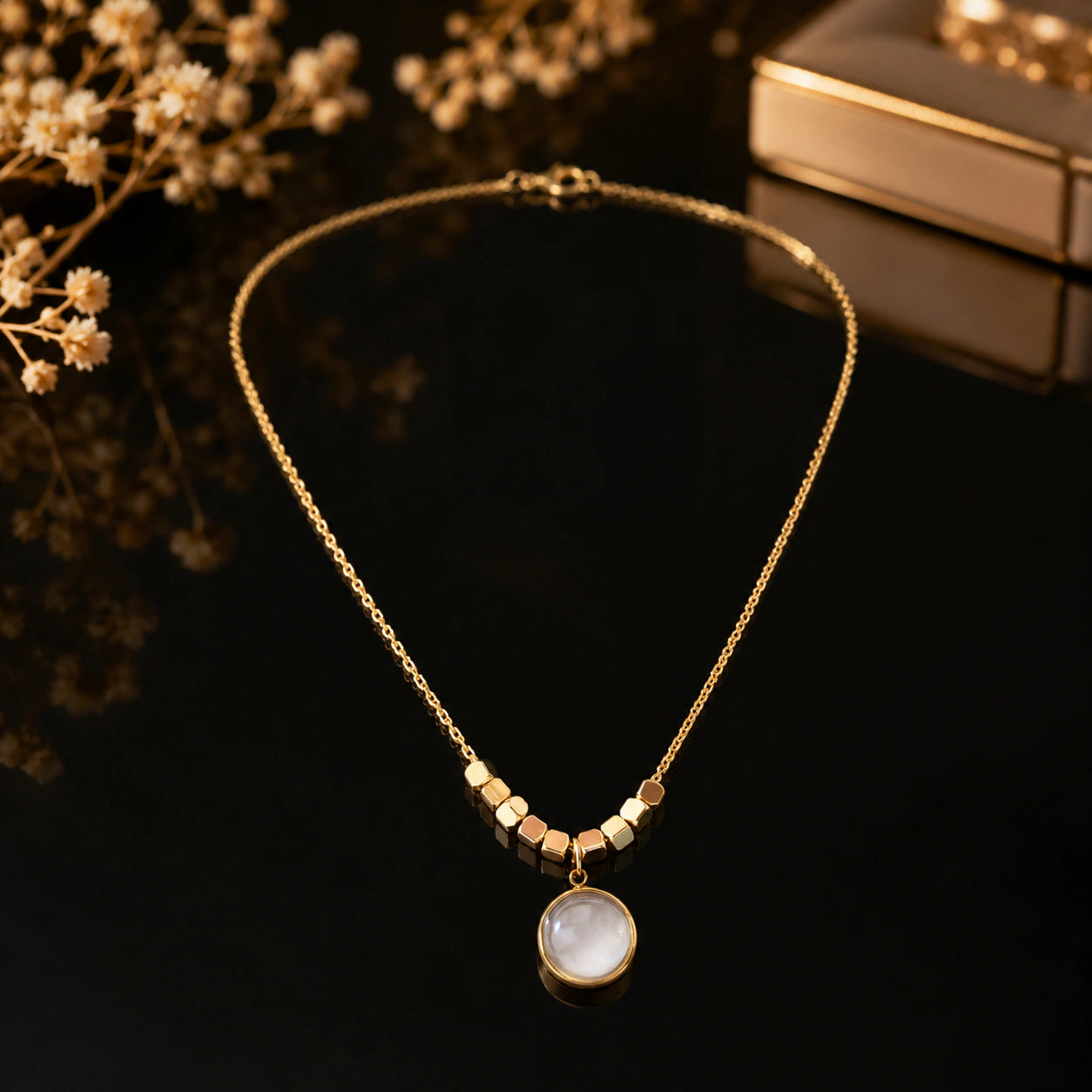 Alternate product view of the gold pearl round pendant necklace set